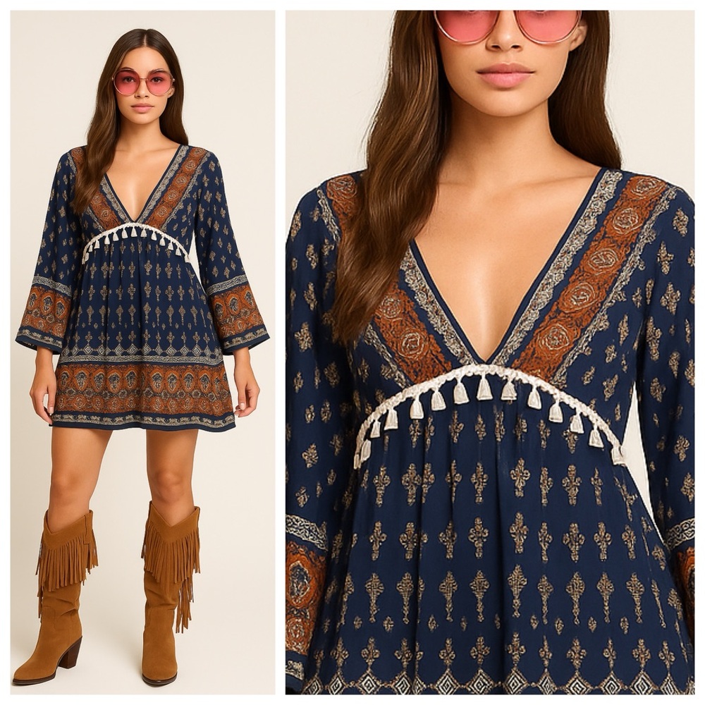 KORI AMERICA Paisley Flare Sleeve Trapeze Dress, size Medium